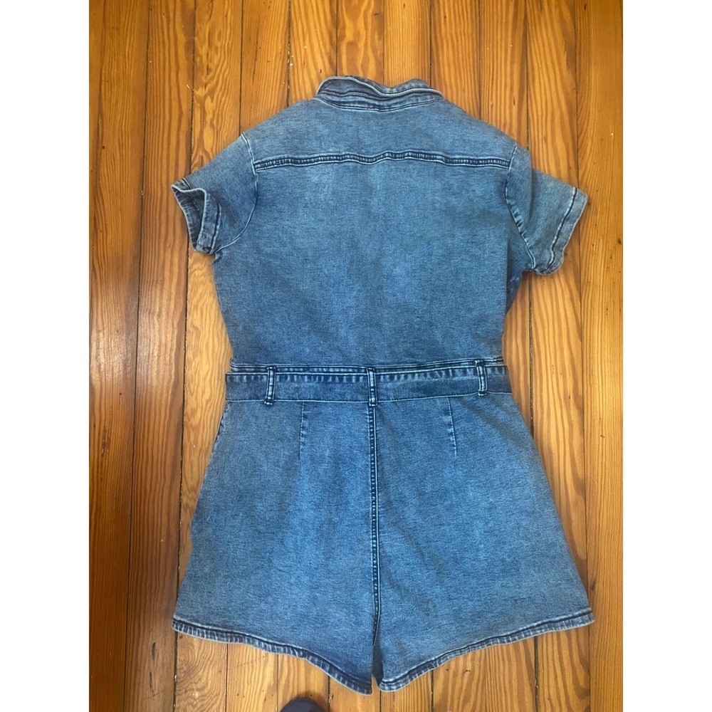 Justify Womens Denim Romper Medium Wash Zip Front Tie Waist Short Sleeve XL - Picture 9 of 10